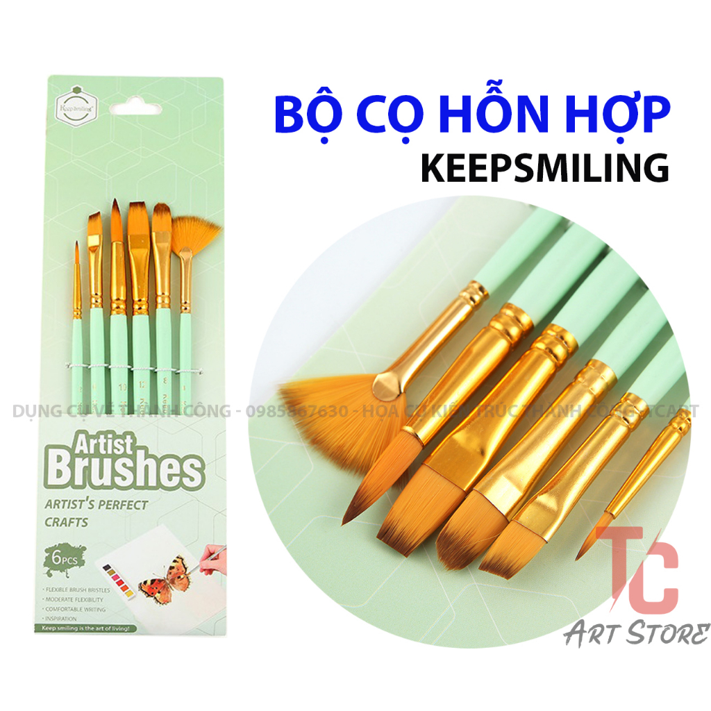 Bộ 6 Cọ Vẽ KEEPSMILING ( Bộ cọ hỗn hợp)