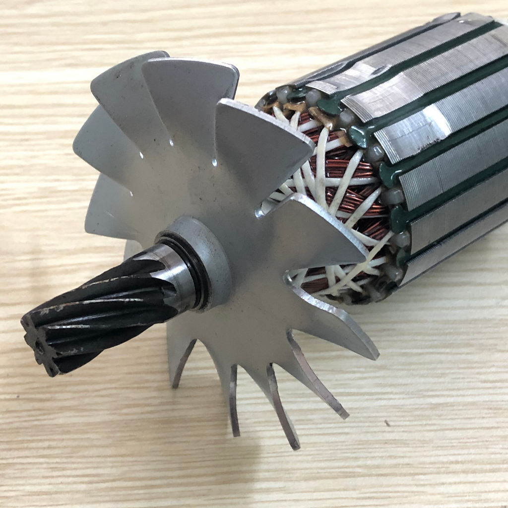 Rotor cắt sắt LG 8 răng dấu sắc Thân 54mm Dài 192mm bi đuôi 12mm dây đồng 220V - Tặng chổi than