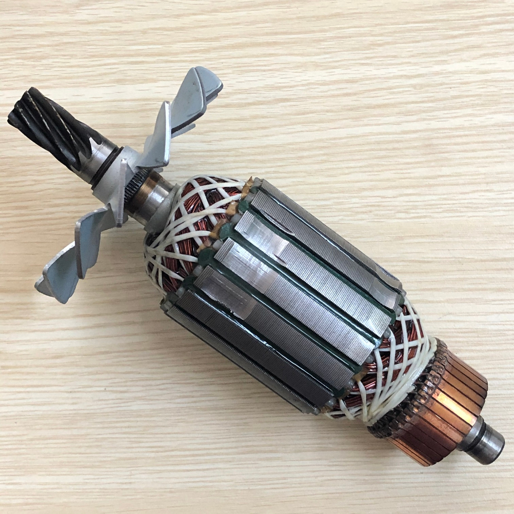 Rotor cắt sắt LG 8 răng dấu sắc Thân 54mm Dài 192mm bi đuôi 12mm dây đồng 220V - Tặng chổi than