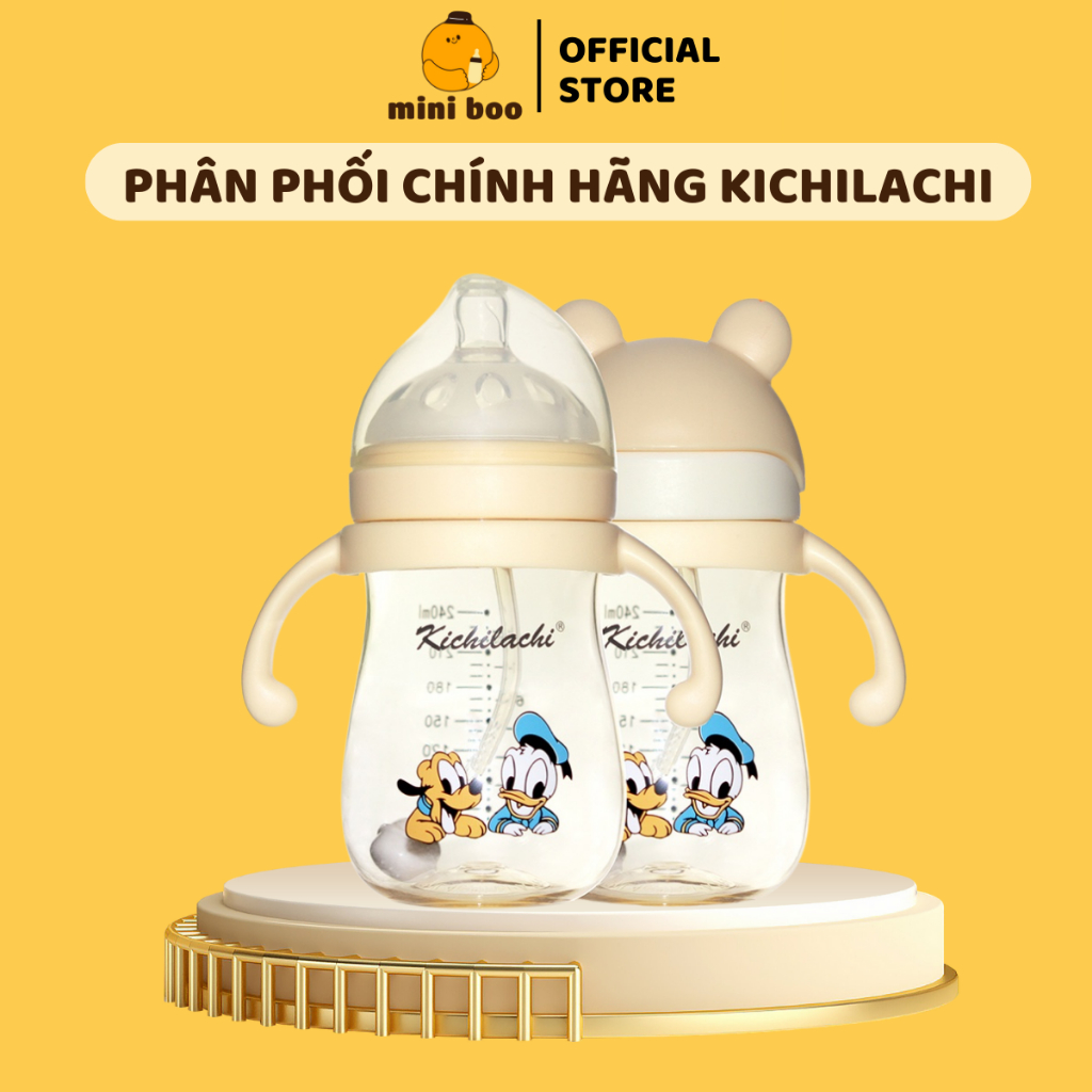 Bình sữa cho bé cổ rộng 2 chức năng Kichilachi Tritan 240ml chống sặc và