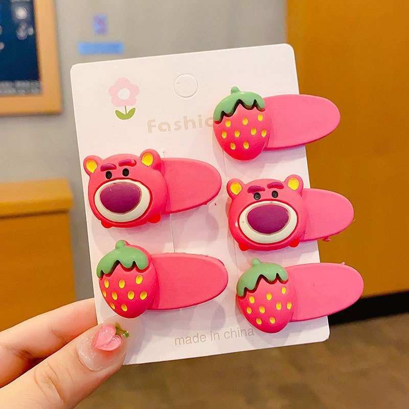 Set kẹp gấu dâu cho bé gồm 5 chi tiết xinh xắn siêu đáng yêu