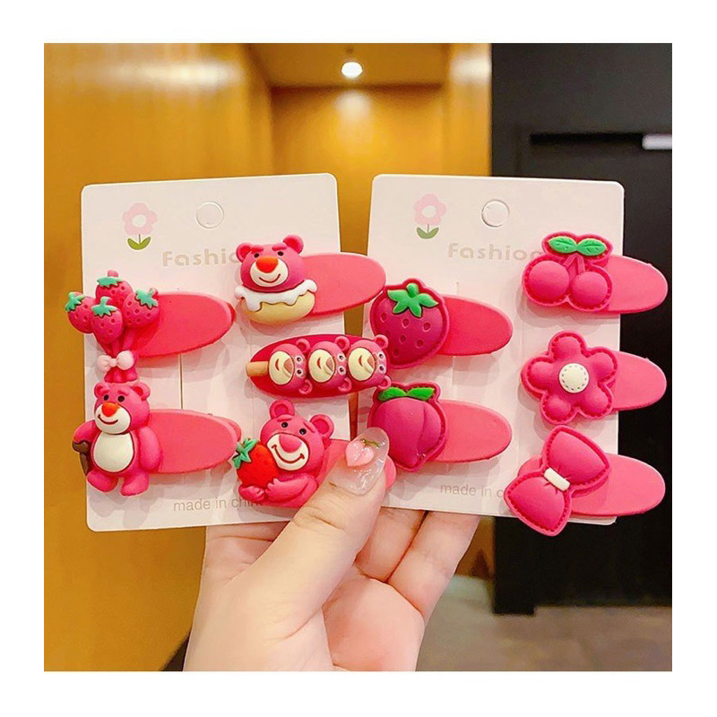 Set kẹp gấu dâu cho bé gồm 5 chi tiết xinh xắn siêu đáng yêu