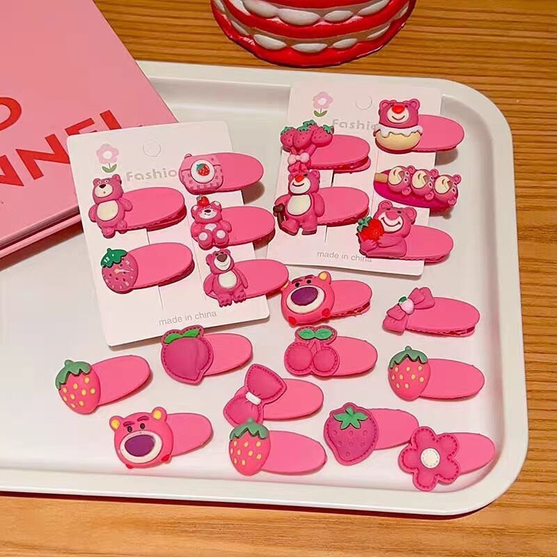 Set kẹp gấu dâu cho bé gồm 5 chi tiết xinh xắn siêu đáng yêu