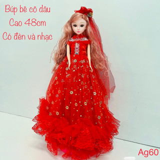 Lồng đèn trung thu búp bê cô dâu cỡ lớn cao 48cm có đèn và nhạc, búp bê công chúa cho bé gái