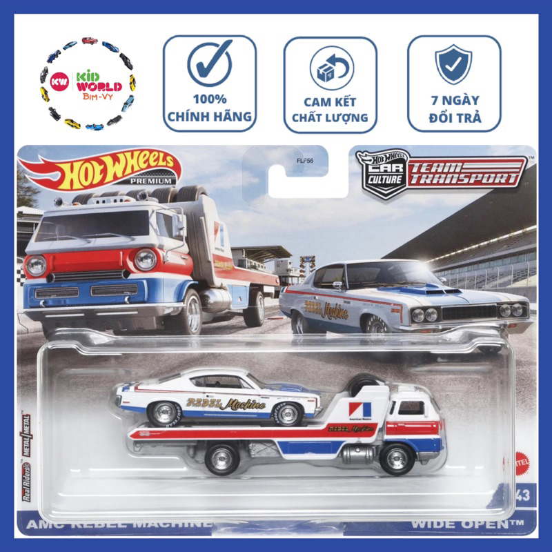 Xe mô hình Hot Wheels Premium Car Culture Team Transport Pack AMC Rebel Machine Wide Open HCR38, bánh cao su.