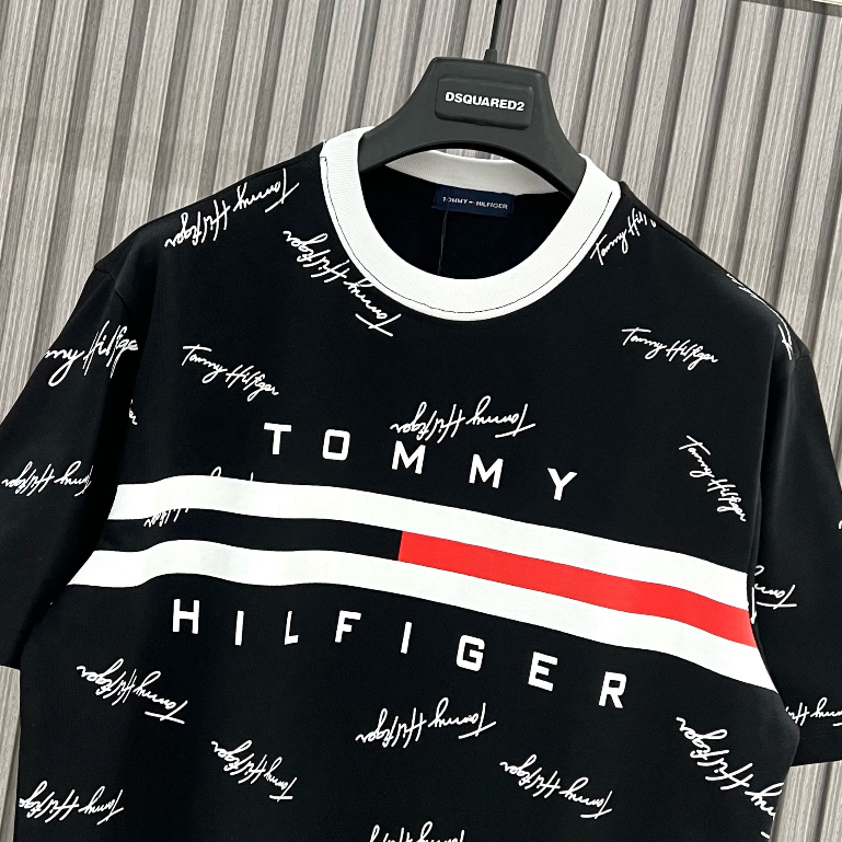Áo in TOMMY CHỮ KÝ chất cotton co dãn 4 chiều phong cách unisex tay lỡ