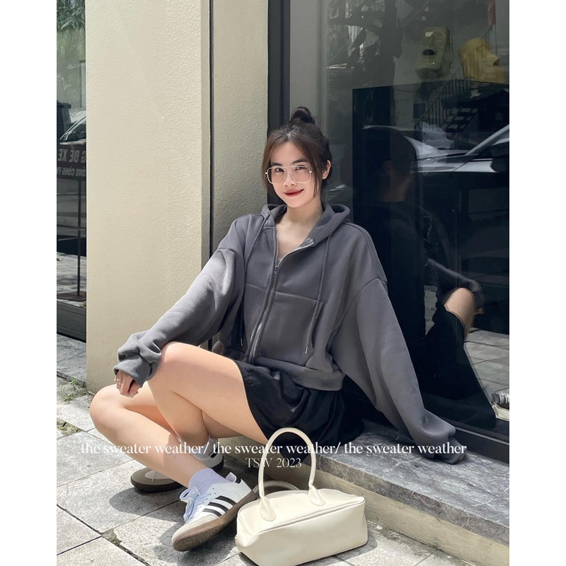 Áo khoác croptop nỉ bông kéo khoá the.sweaterweather TSW
