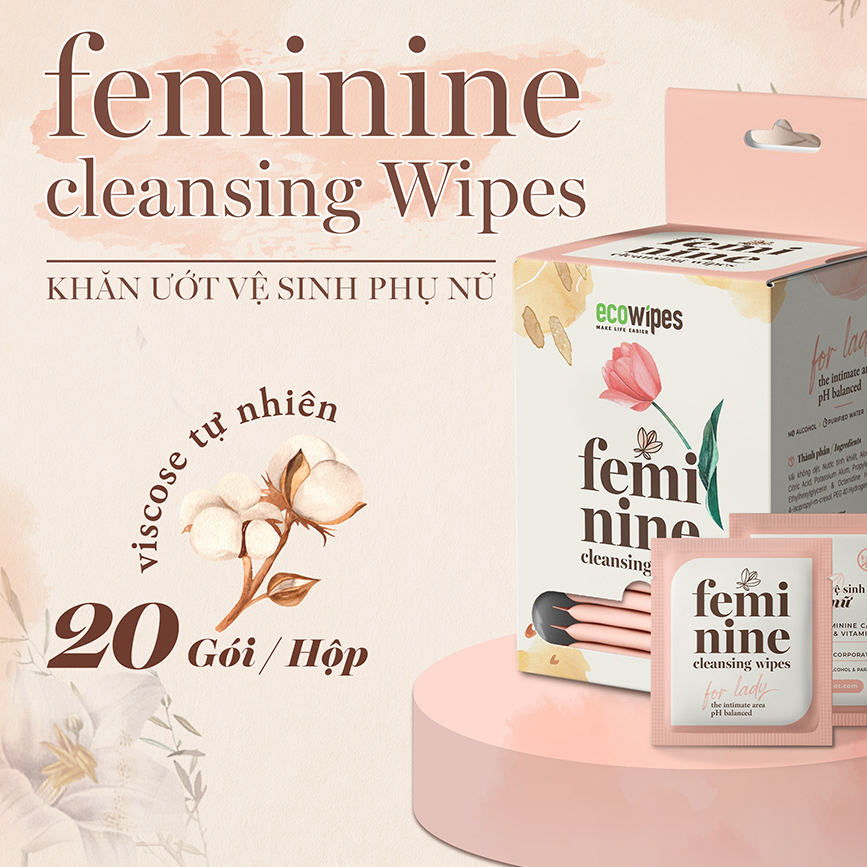 Hộp 20 túi khăn ướt phụ khoa 1 tờ tiện dụng