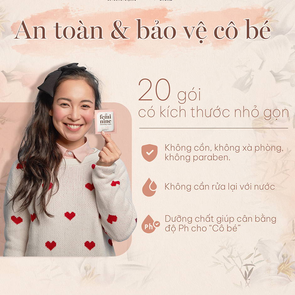 Hộp 20 túi khăn ướt phụ khoa 1 tờ tiện dụng