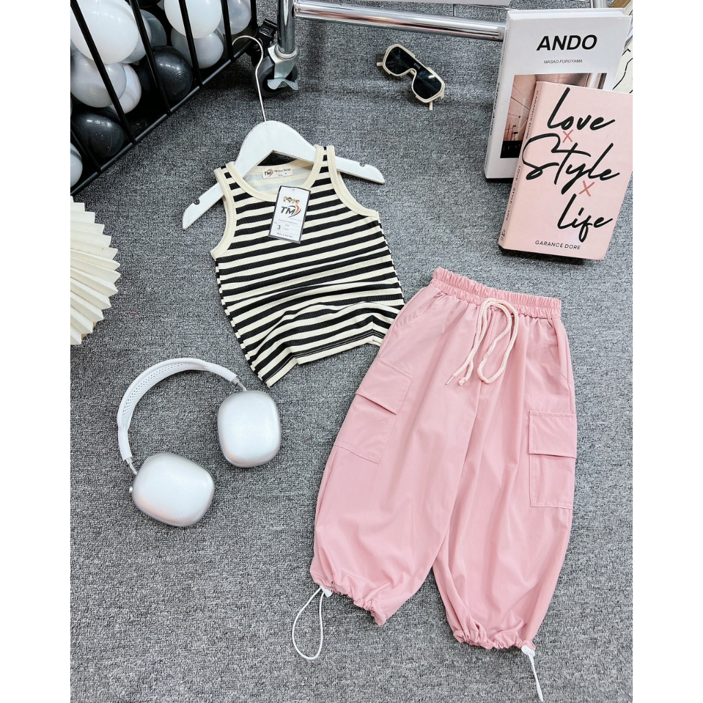 SET ÁO SỌC BA LỖ QUẦN DÀI TÚI HỘP BÉ GÁI SIZE 10-32KG