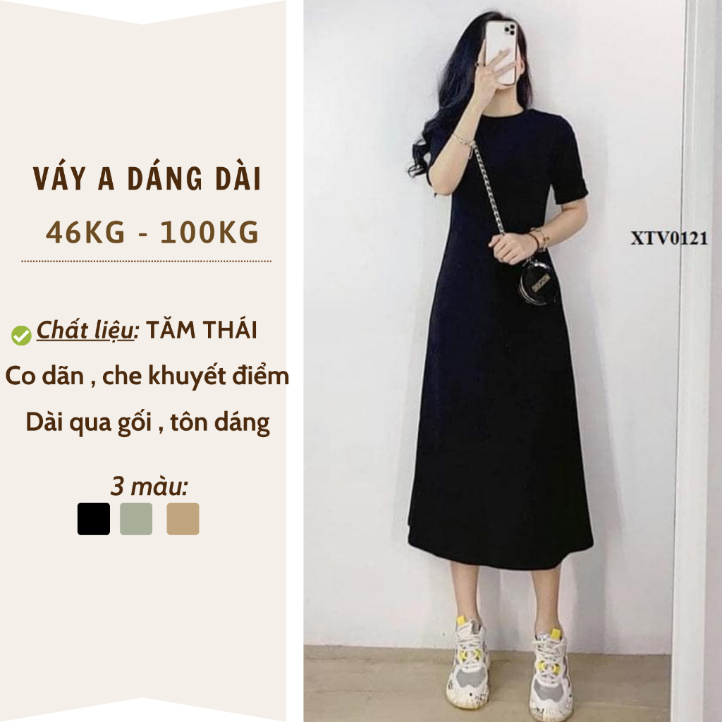Váy dáng A l1 chất borip cao cấp dày dặn trơn kiểu suông dáng dài qua gối BIGSIZE❤Khuất Yến❤ mềm mát co giãn siêu đẹp V1