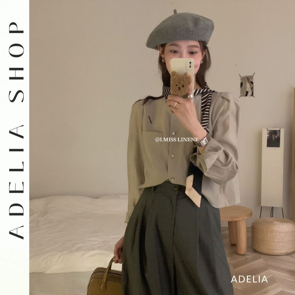「ADELIA」Áo Sơ Mi IMISS Dáng Ngắn Tay Phồng Phong Cách Pháp TD110