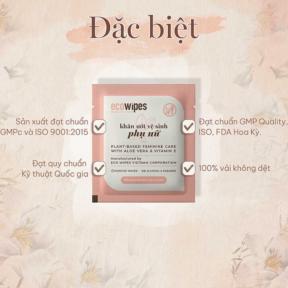 Hộp 20 túi khăn ướt phụ khoa 1 tờ tiện dụng