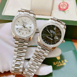 Đồng hồ nam Rolex mặt tròn viền đính đá size 38mm dây thép cao cấp, dành cho nam chống nước, mới nhất
