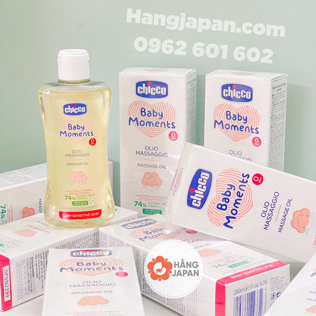 Dầu massage chiết xuất từ hạt bông Chicco Ý 200ml cho bé từ sơ sinh
