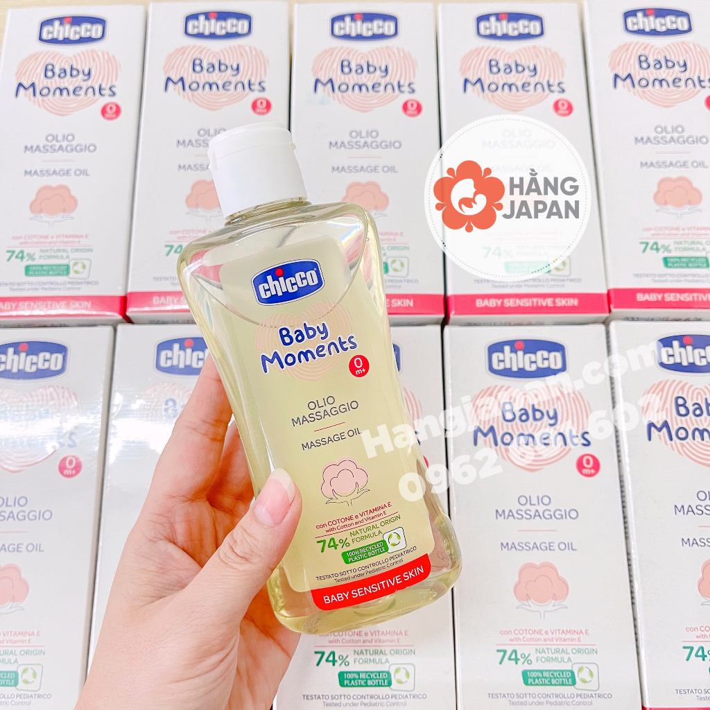 Dầu massage chiết xuất từ hạt bông Chicco Ý 200ml cho bé từ sơ sinh
