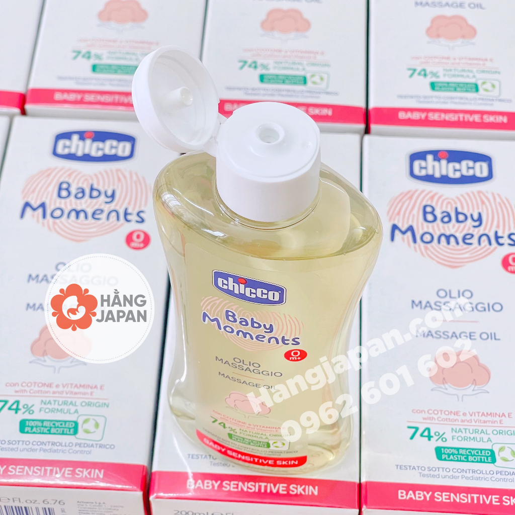 Dầu massage chiết xuất từ hạt bông Chicco Ý 200ml cho bé từ sơ sinh