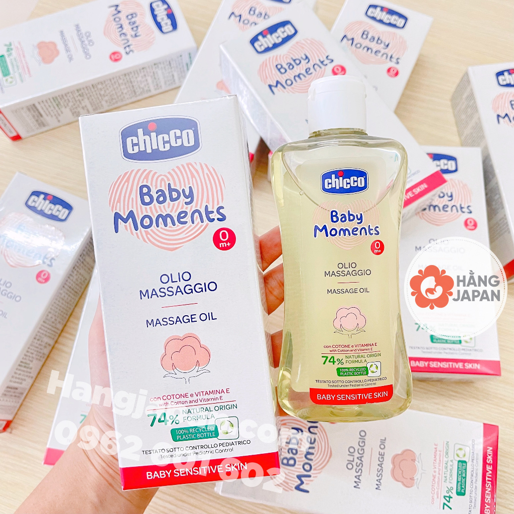 Dầu massage chiết xuất từ hạt bông Chicco Ý 200ml cho bé từ sơ sinh