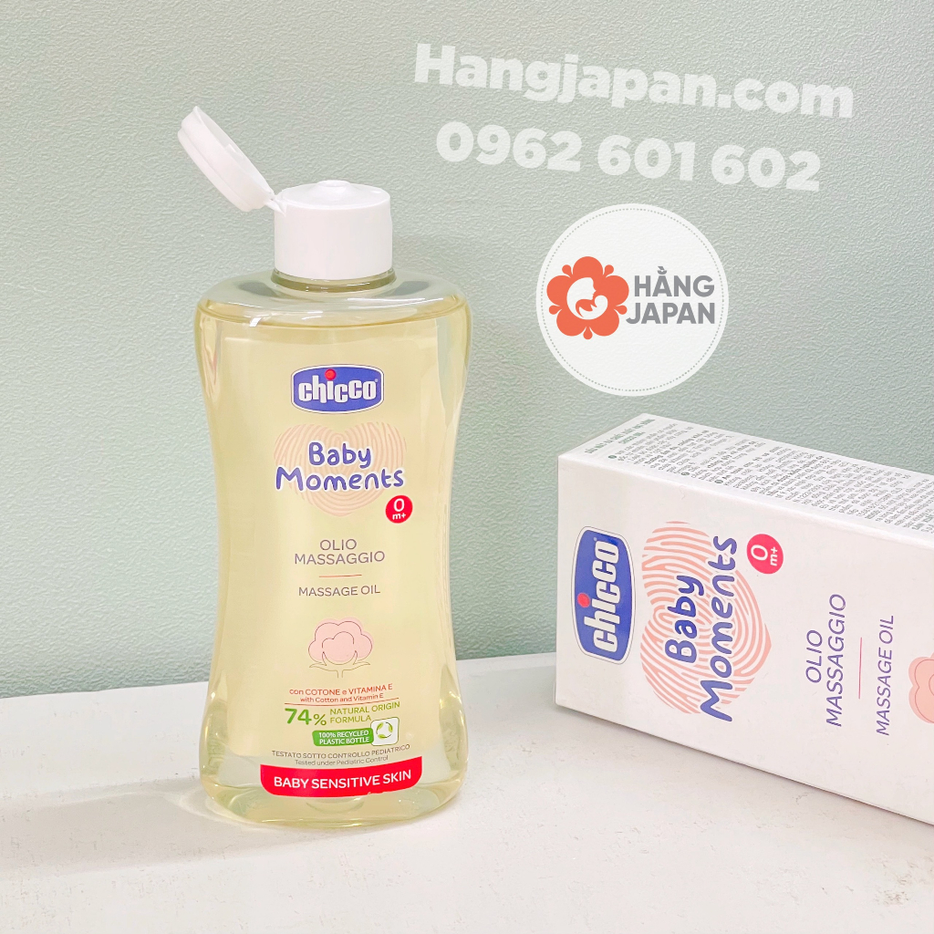 Dầu massage chiết xuất từ hạt bông Chicco Ý 200ml cho bé từ sơ sinh