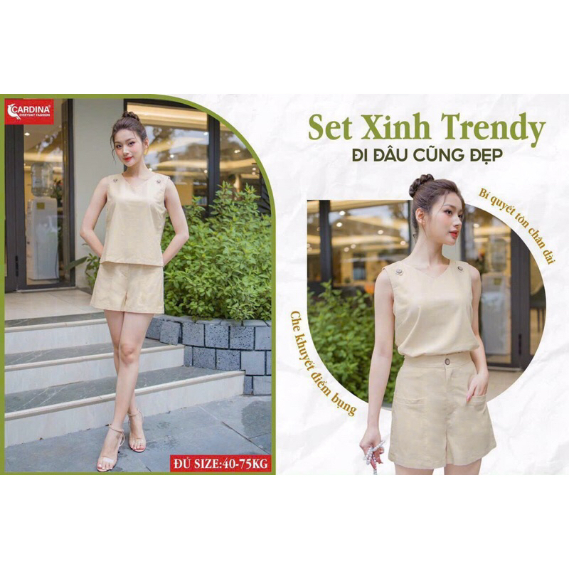 Bộ linen đùi sát nách cá vai trang trí