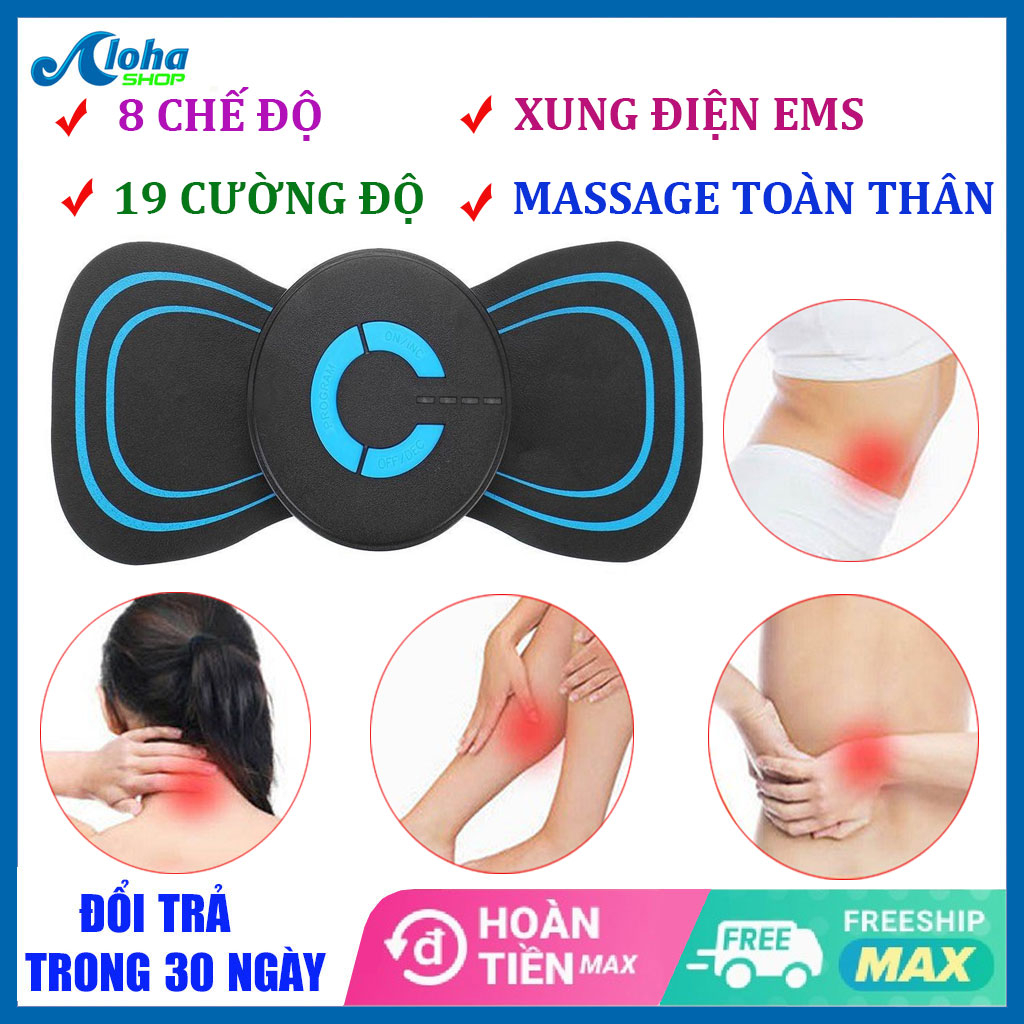 Miếng dán massage xung điện cổ vai gáy, bắp tay, lưng 10 chế độ mát-xa, pin sạc - Máy massage mini toàn thân an toàn NEW