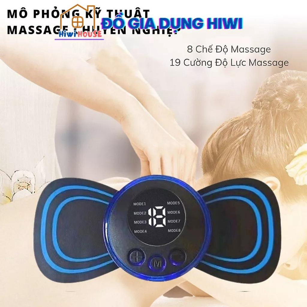 Miếng dán massage xung điện cổ vai gáy, bắp tay, lưng 10 chế độ mát-xa, pin sạc - Máy massage mini toàn thân an toàn NEW