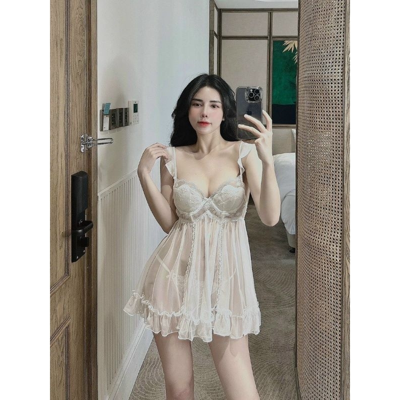 VÁY NGỦ CAO CẤP QUAI BÈO VOAN KÈM QUẦN CHIP V02