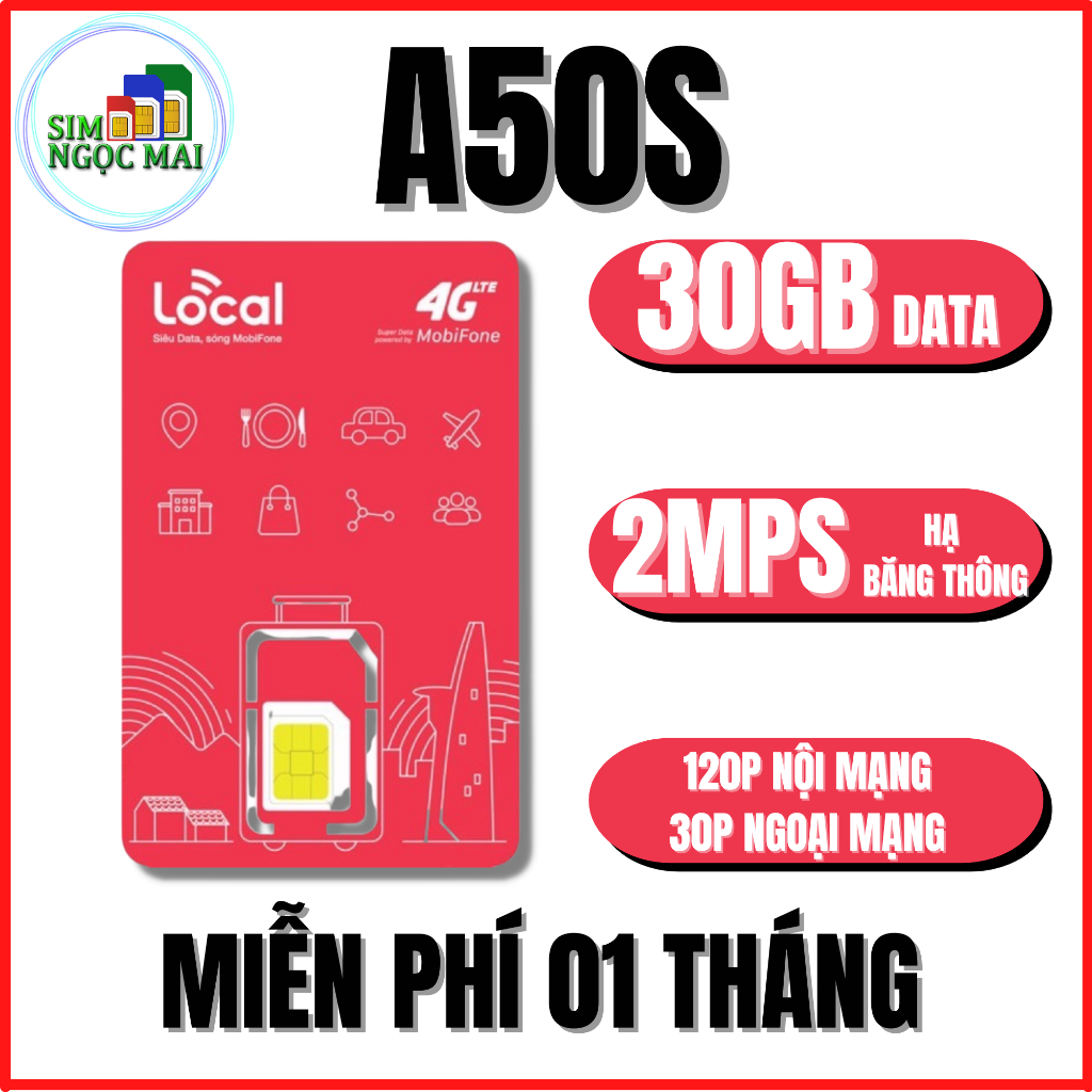 Sim 4G Mobifone LOCAL A50S , A89E Xài Maxdata - Miễn Phí Tháng Đầu - Sim Ngọc Mai