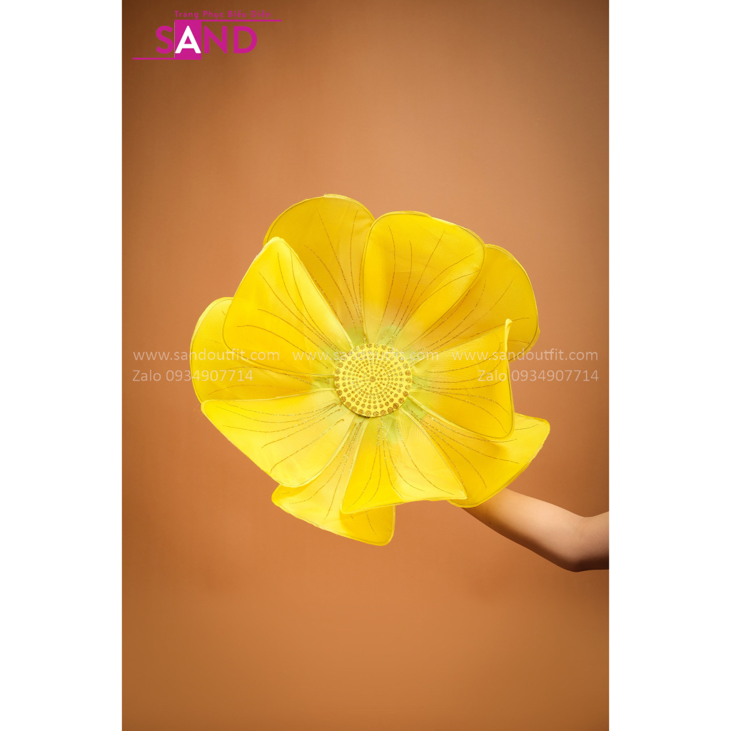 Hoa Vàng Cầm Tay Múa 60cm, Hoa Múa Văn Nghệ Biểu Diễn In Phun Kim Tuyến