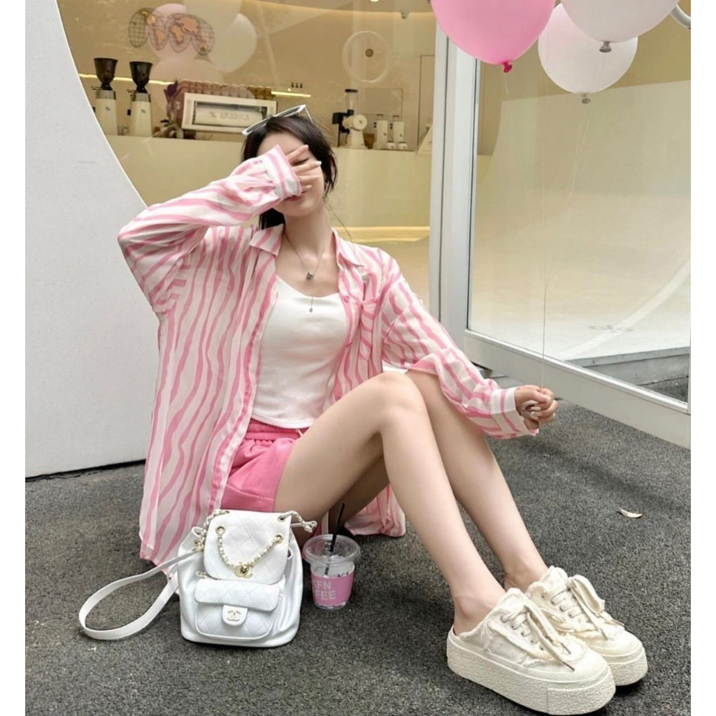 SET 3 MÓN SƠ MI KẺ SỌC HỒNG + CROP 2S TRẮNG +  SHORT 💕