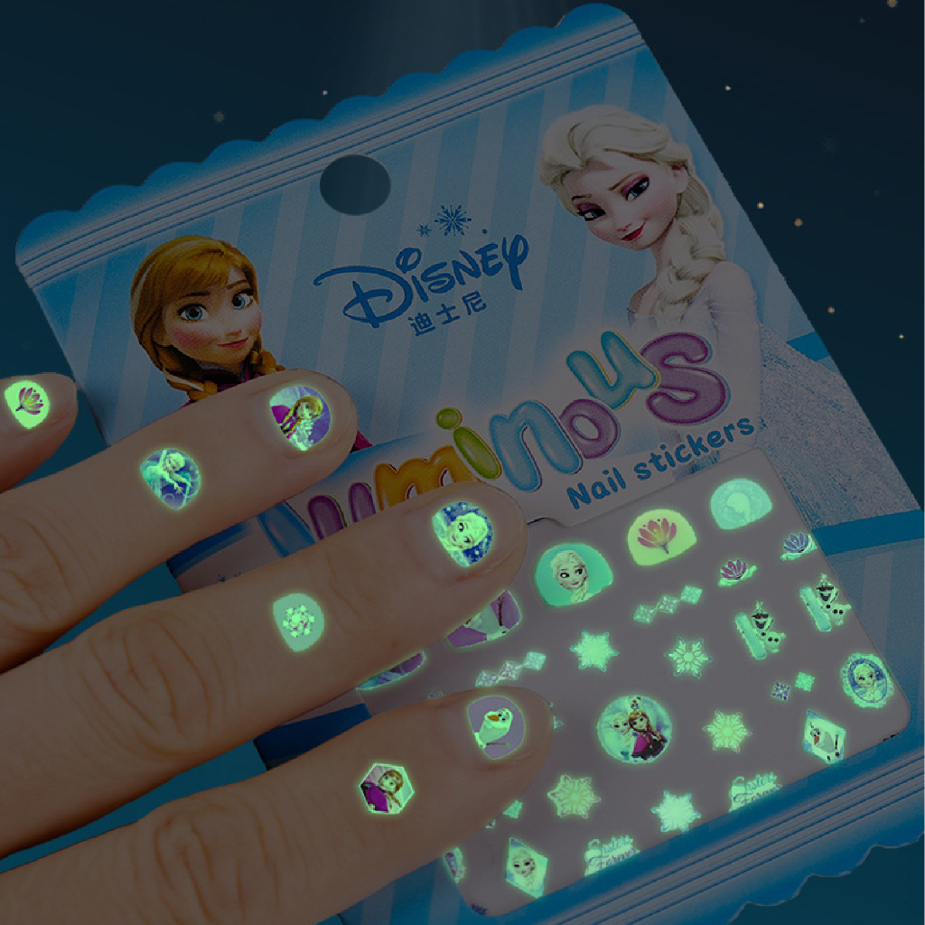 Sticker Miếng Dán 3D Trang Trí Móng Tay Dạ Quang Hình Công Chúa Elsa Sofia Dễ Thương Cho Bé Gái