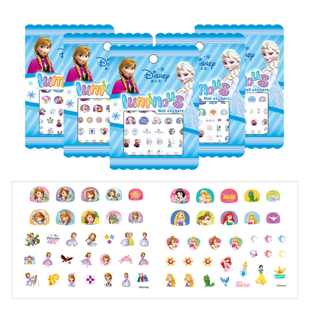 Sticker Miếng Dán 3D Trang Trí Móng Tay Dạ Quang Hình Công Chúa Elsa Sofia Dễ Thương Cho Bé Gái