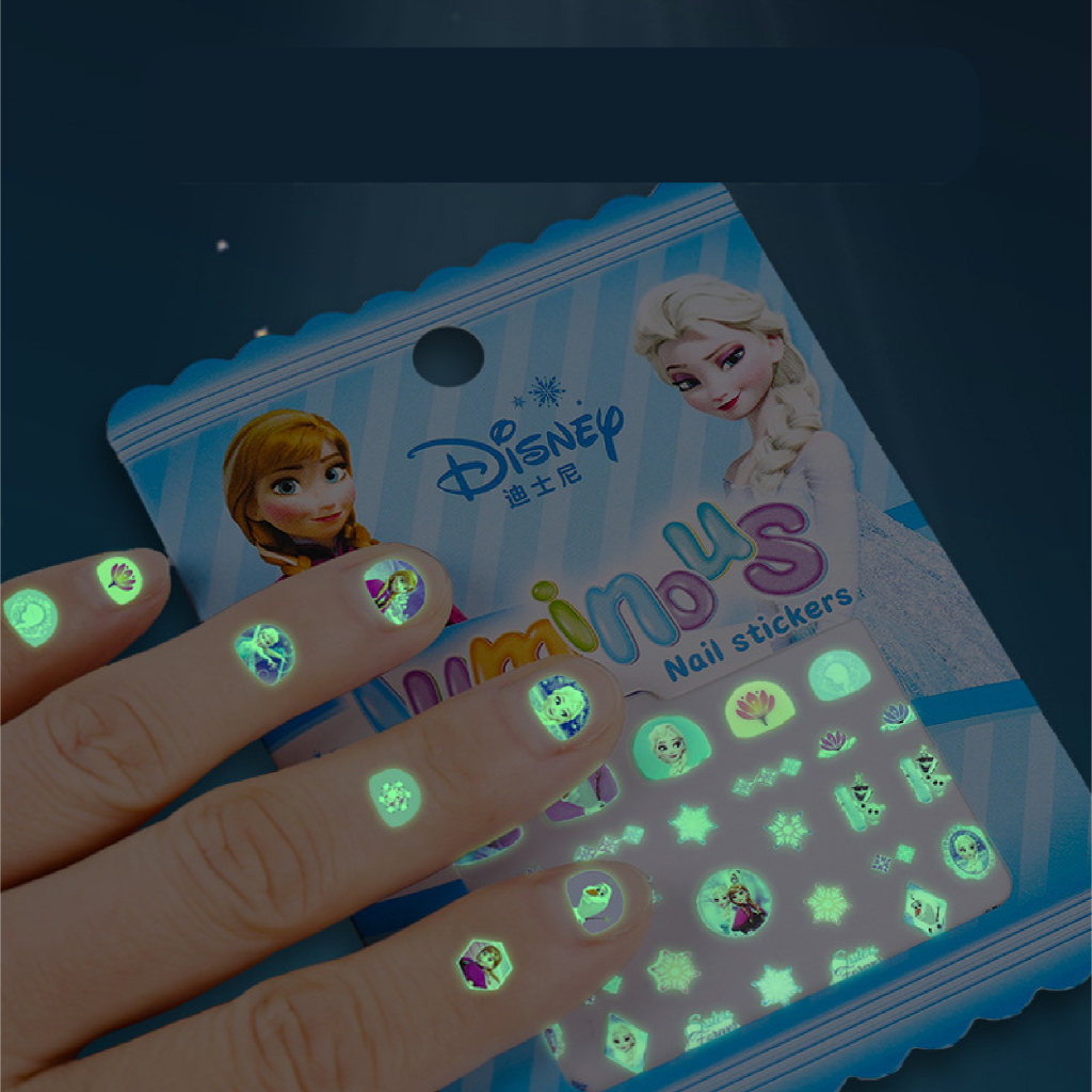 Sticker Miếng Dán 3D Trang Trí Móng Tay Dạ Quang Hình Công Chúa Elsa Sofia Dễ Thương Cho Bé Gái