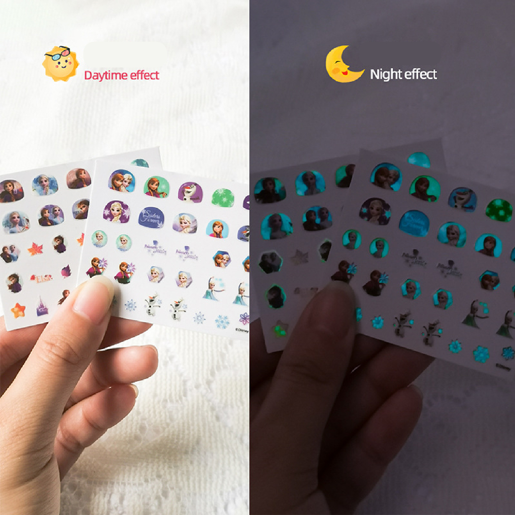 Sticker Miếng Dán 3D Trang Trí Móng Tay Dạ Quang Hình Công Chúa Elsa Sofia Dễ Thương Cho Bé Gái