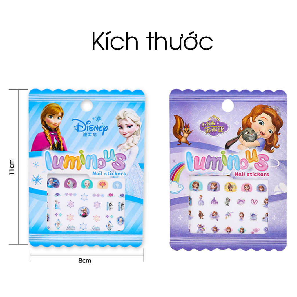 Sticker Miếng Dán 3D Trang Trí Móng Tay Dạ Quang Hình Công Chúa Elsa Sofia Dễ Thương Cho Bé Gái