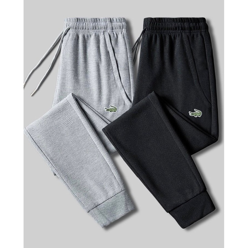 QUẦN JOGGER NAM CÁ SẤU CHẤT TỔ ONG ĐEN -GHI