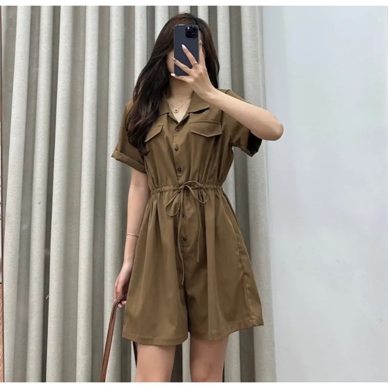 Jum sơ mi túi hộp năng động trẻ trung kem be rêu đen