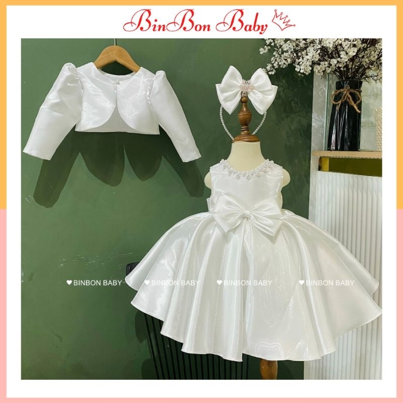 Váy công chúa cho bé BinBon Baby,đầm công chúa tay bồng cổ ngọc cho bé gái
