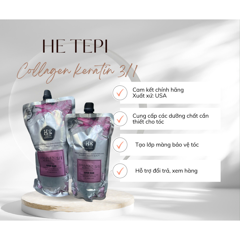 Hấp dầu Hetepi Keratin Collagen 3 in 1 hồi sinh tóc nát.1000ml 500ml
