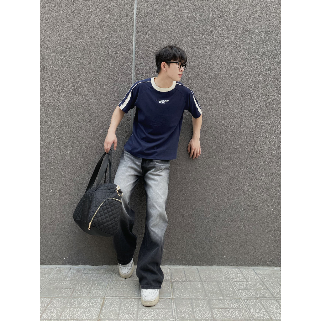 Áo Thun RINGER BOXY Xanh Navy Đơn Giản Thêu UTEESTUDIO Form Unisex Chất Liệu 100% Cotton Co Giãn 2 Chiều Cho Nam Và Nữ