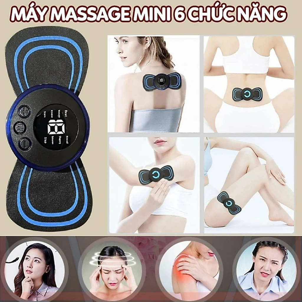 Miếng dán massage xung điện cổ vai gáy, bắp tay, lưng 10 chế độ mát-xa, pin sạc - Máy massage mini toàn thân an toàn NEW