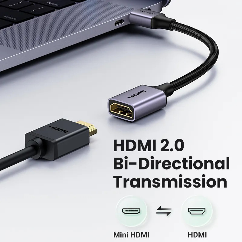 Cáp chuyển Mini HDMI to HDMI Ugreen 90593 20137 HD160 Chính Hãng 25CM, đầu Nhôm, dây dù