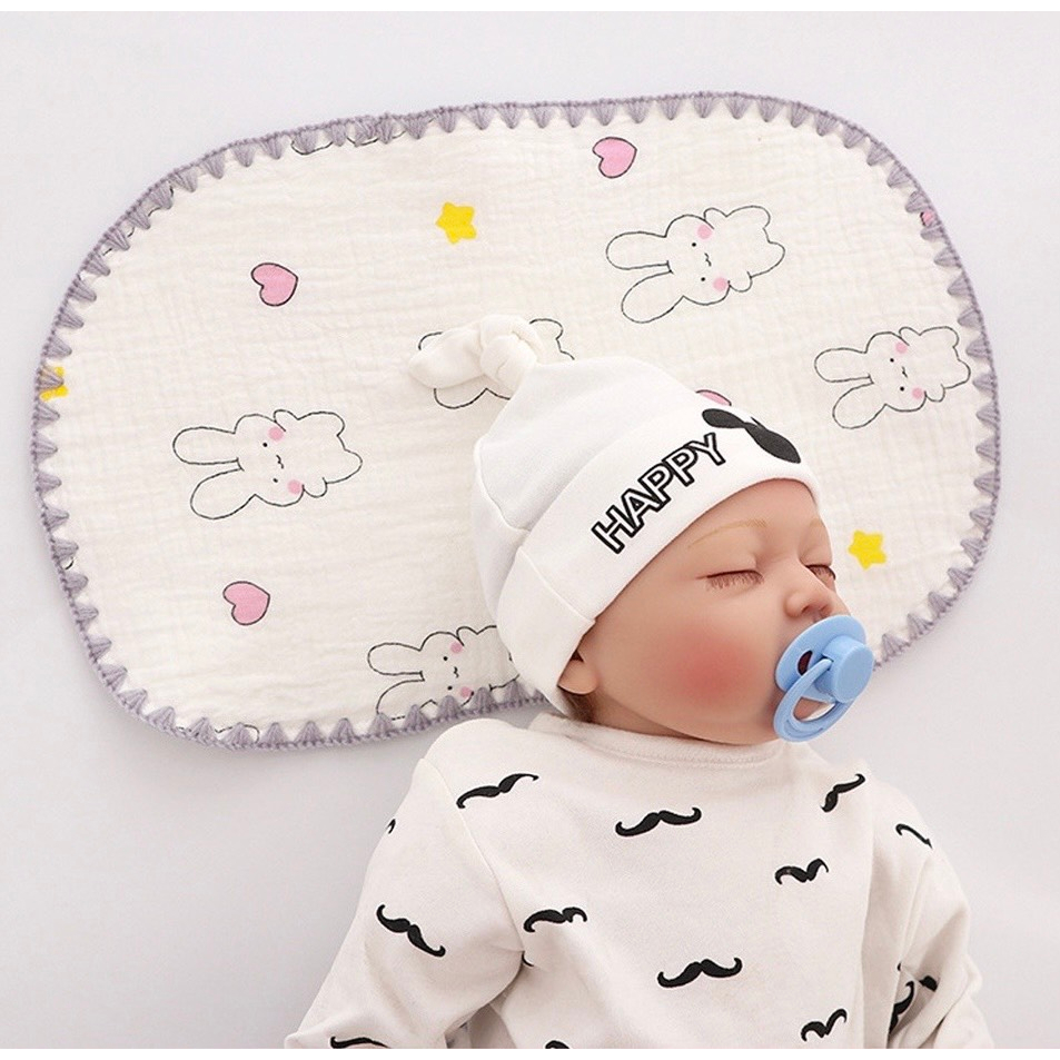 Gối xô sơ sinh cotton 10 lớp mềm mại, thoáng khí êm đầu cho bé.