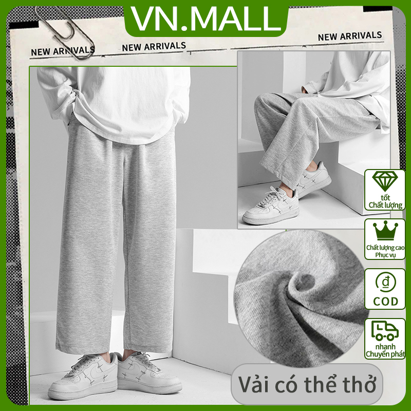 Quần ống rộng nam quần dài nữ unisex quần ống rộng Trắng basic track pants quần dài cạp chun có dây rút điều chỉn