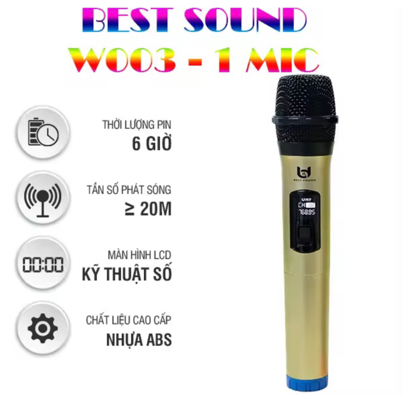 Micro Karaokekhông dây Bluetooth siêu nhạy, hút âm MODEL V-W003 BEST SOUND - dành cho tất cả loa kéo, amply hát karaoke