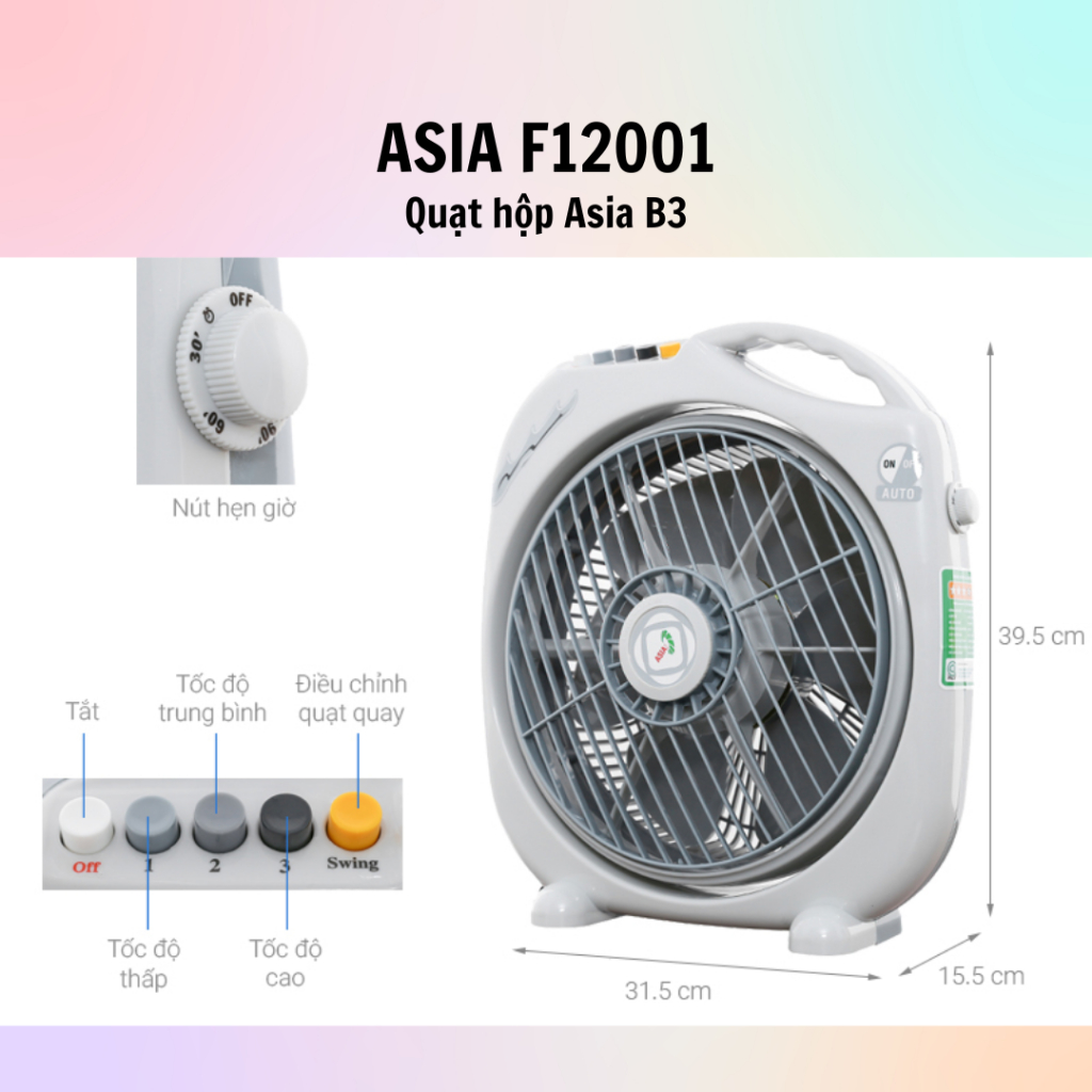 Quạt hộp Asia B3 F12001 - Màu ngẫu nhiên - Hàng chính hãng