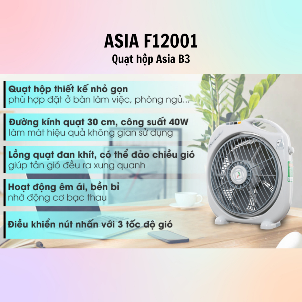 Quạt hộp Asia B3 F12001 - Màu ngẫu nhiên - Hàng chính hãng