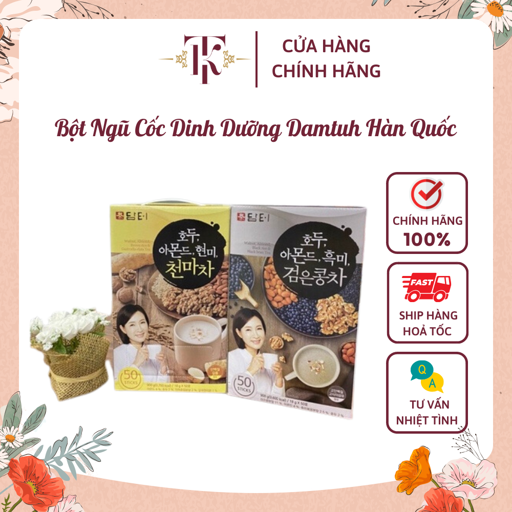 Bột Ngũ Cốc Damtuh Hàn Quốc Hộp 50 Gói 900g Hạt Ý Dĩ, Óc Chó, Hạnh Nhân, Hạt Bí, Đậu Phộng - Đậu Đen, Hạnh Nhân, Óc Chó