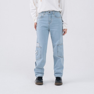 Quần jeans boo dáng wide leg phối túi đính patch logo marvel bzl