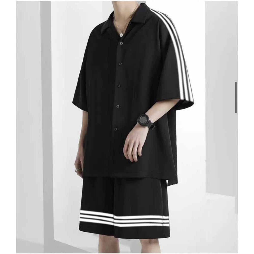 Set bộ áo polo mix quần ba sọc - Nguyên sét thể thao nam nữ thun mè cài cúc - dt_shop